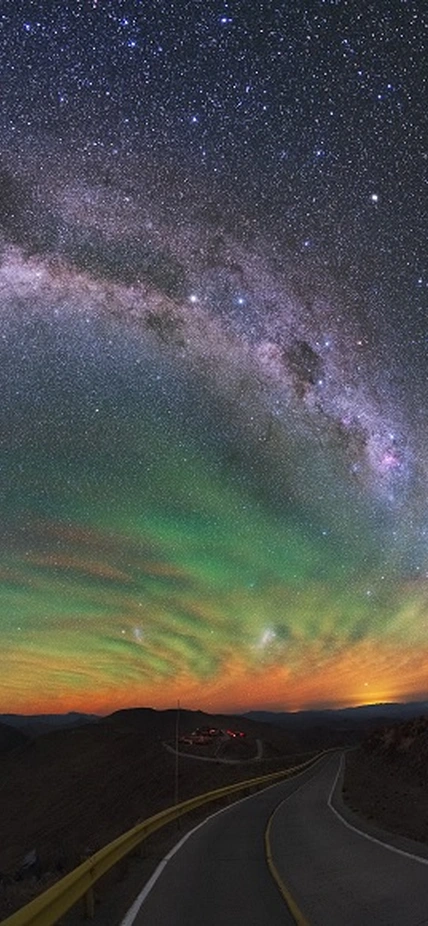 A night sky panorama of the Magellan telescopes at Las Campanas Observatory in Chile