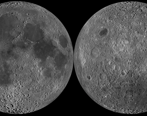 This two-faced mosaic from NASA's Lunar Reconnaissance Orbiter shows the near side (L) and the far side (R) of the Moon 