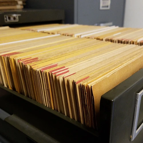 Glass plate negatives in a drawer