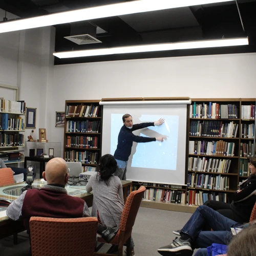 Giving a presentation in the Astronomy Library