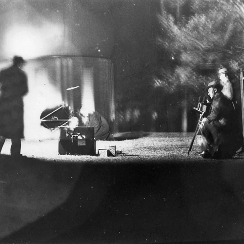 Night photographs of the transmitter used in searchlight experiment. December 18, 1939