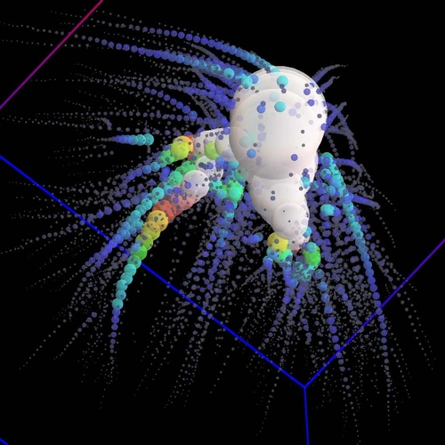 A representation of a merger tree from the model Galacticus, used to determine the formation and evolution of the galaxies. Image courtesy Andrew Benson.